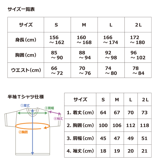 Ｔシャツサイズ一覧